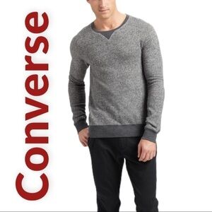 CONVERSE Black Canvas Gray Crew Neck Pullover Sweater, Size Small